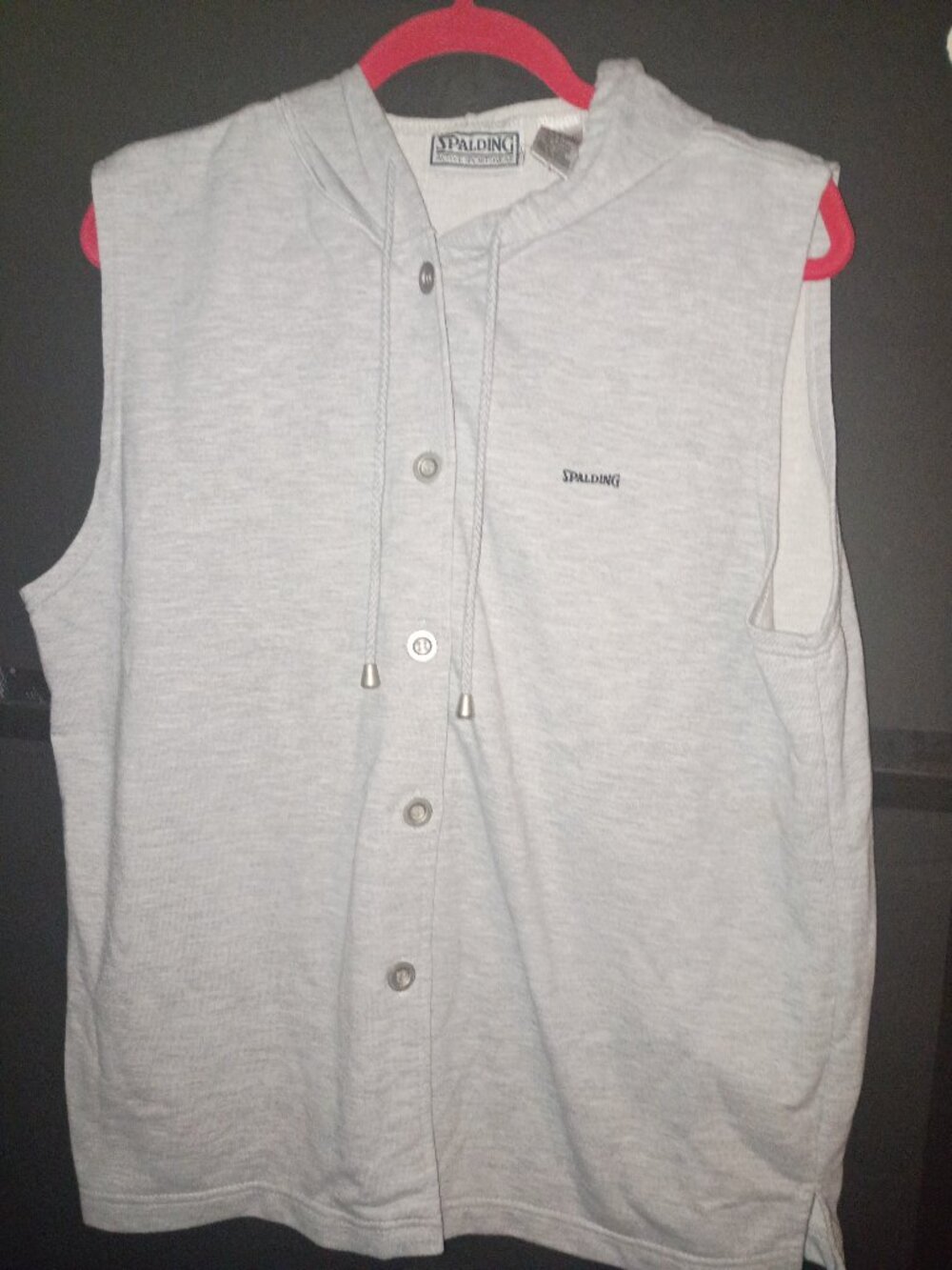 Vtg 90s SPALDING Hoodie Sweatshirt buttonup Sleeveless Gray Fleece Men's L USA *